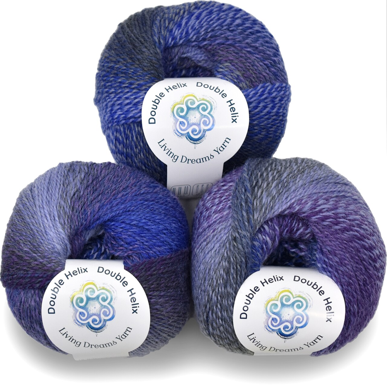 Double Helix by Living Dreams Yarn. Soft, Colorful Wool Yarn for Crochet, Knitting, Weaving. Self-Striping Sport Weight Yarn, 3 Pack, 150g